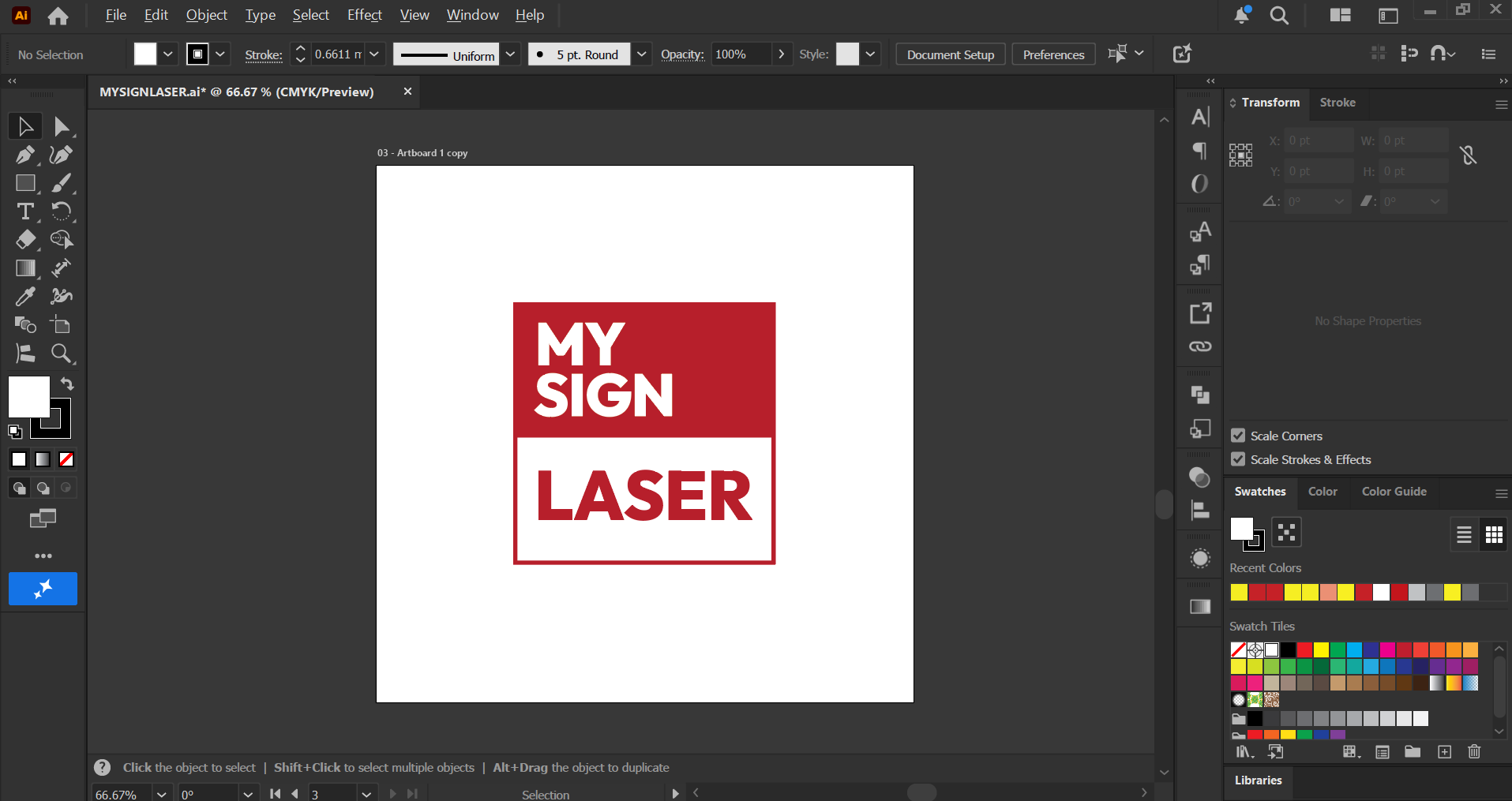 Clean My Sign Laser design fully inside the white artboard: correct placement.